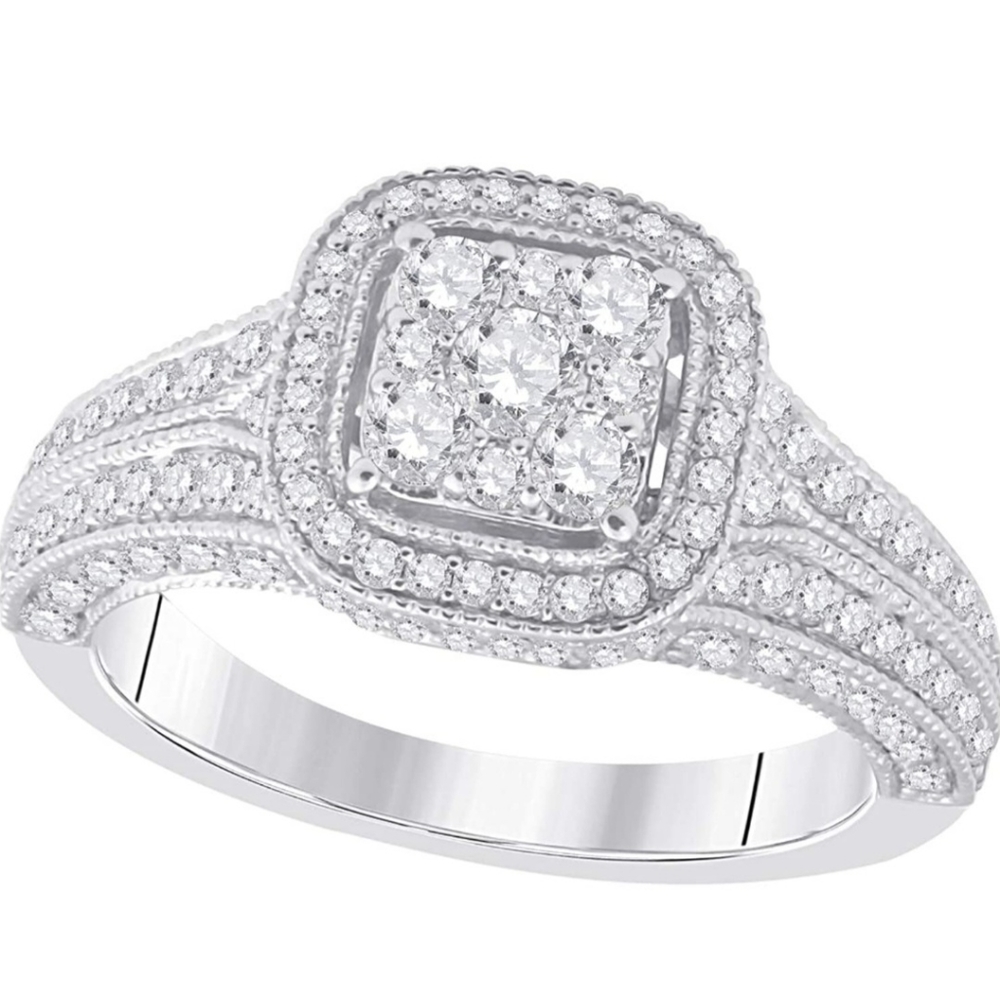 10K Solid White Gold Halo Engagement Rings For Women Ring Size 7